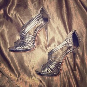 Silver strappy heels